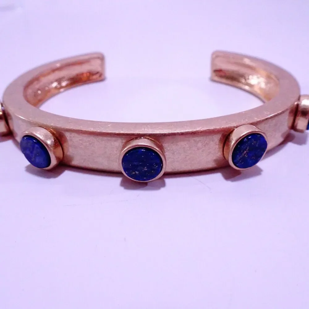 J.Crew Women's Matte Gold Blue Lapis Stone Cuff Bracelet NWOT 68
